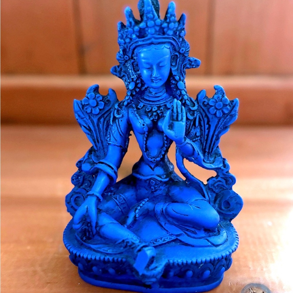 Blue Tara Statue (6”x3 ”) Goddess of Healing Buddhist Decor Handmade, Tibet